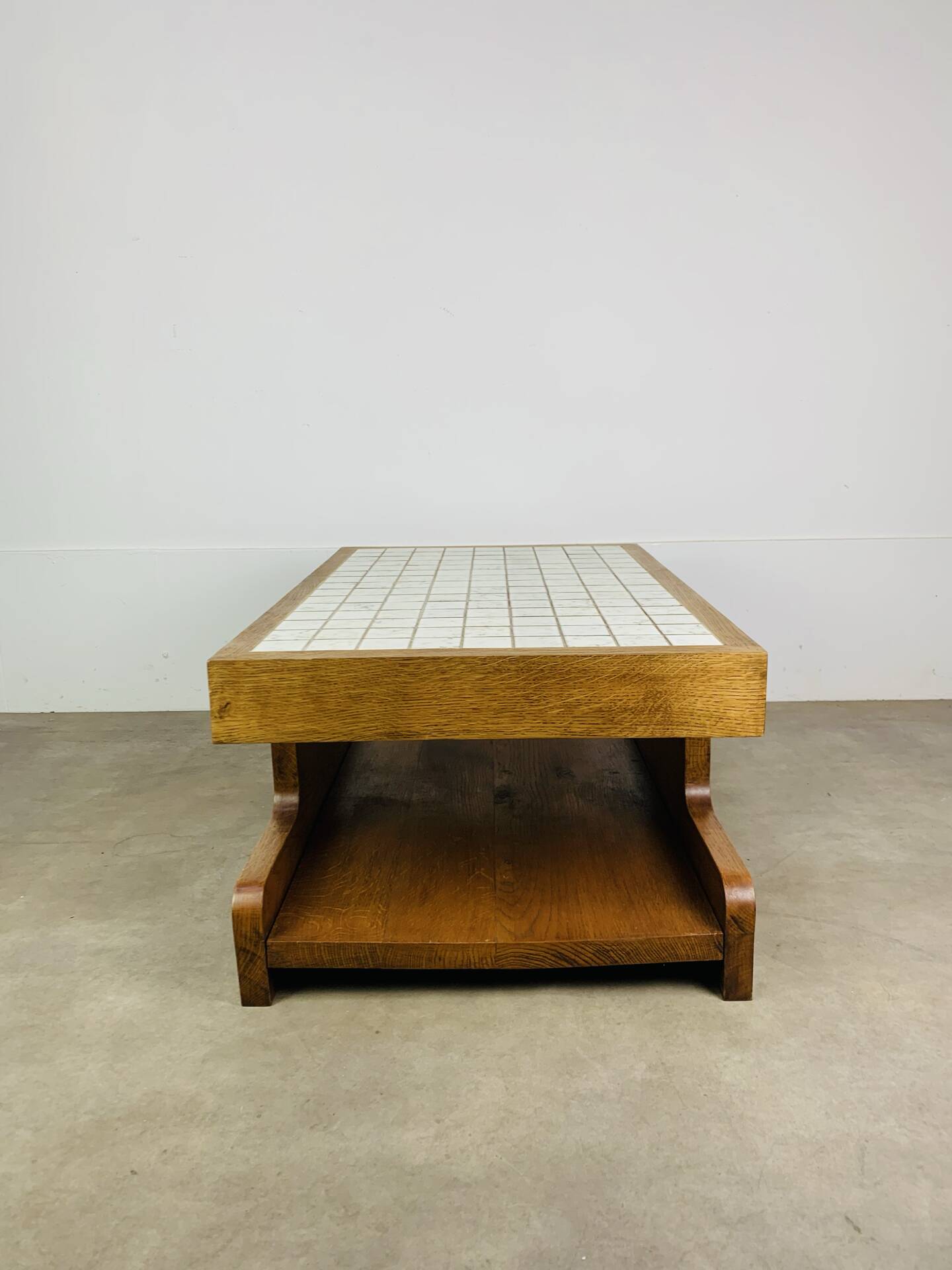 Brutalist coffee table made of solid wood from the 1970s.