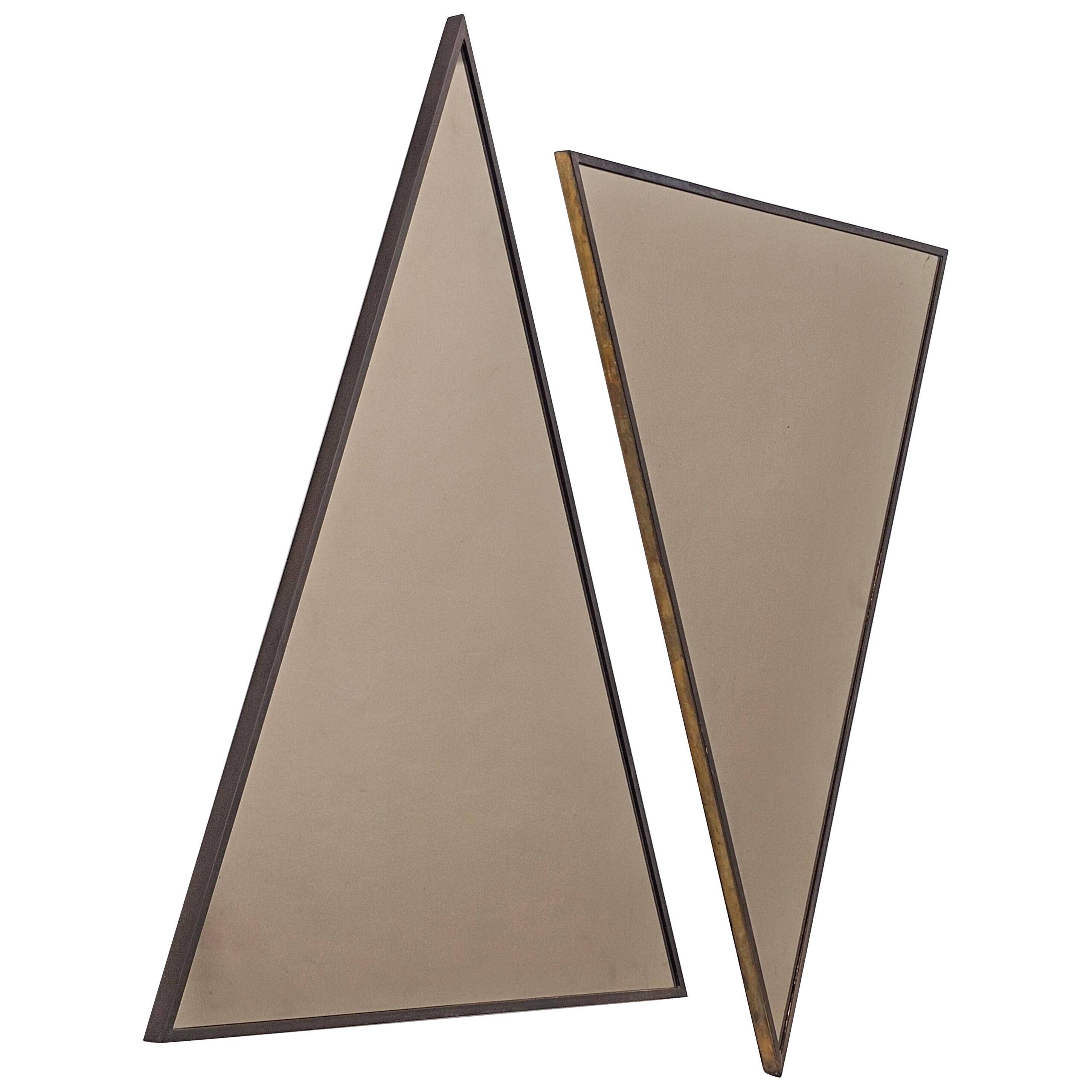 Modern mid-century triangular mirrors in bronze, 1950s