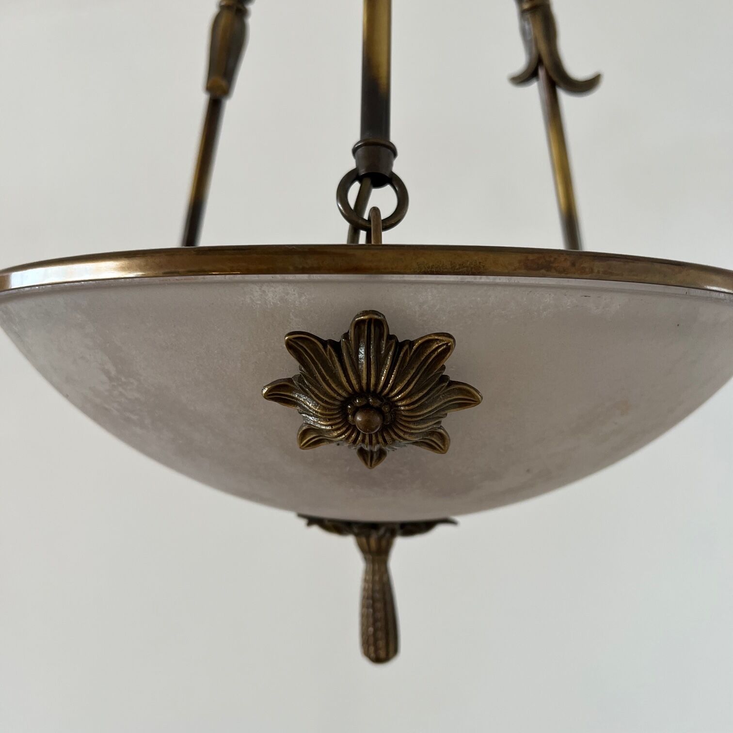 Brass and frosted glass mid-century swedish plafonnier light