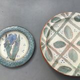 Set of 5 artisanal plates in enamelled earth plus a dessert plate. Unique pieces .