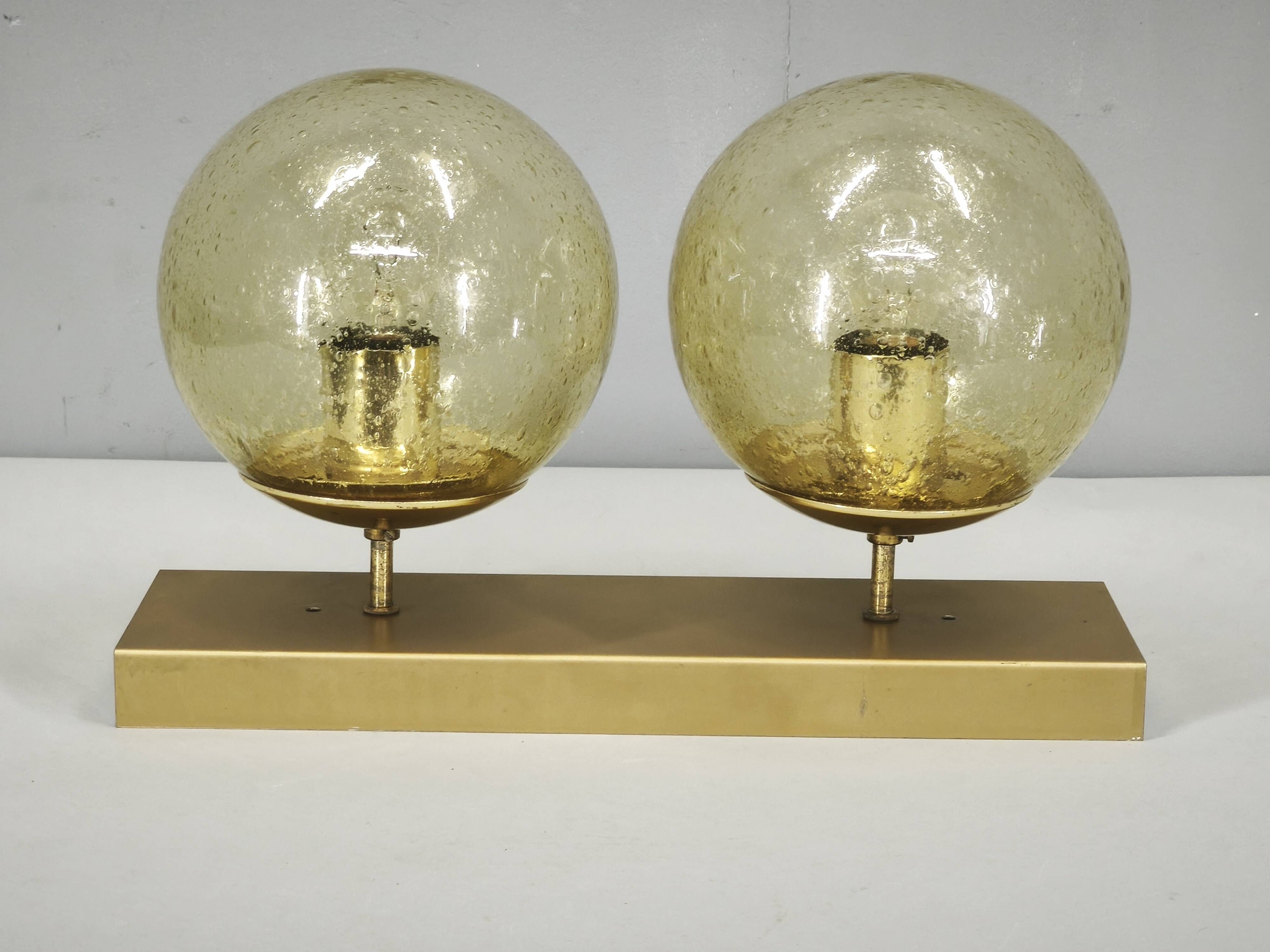 1970s Czech Space Age Double Wall Light with Amber Bubble Glass Globes