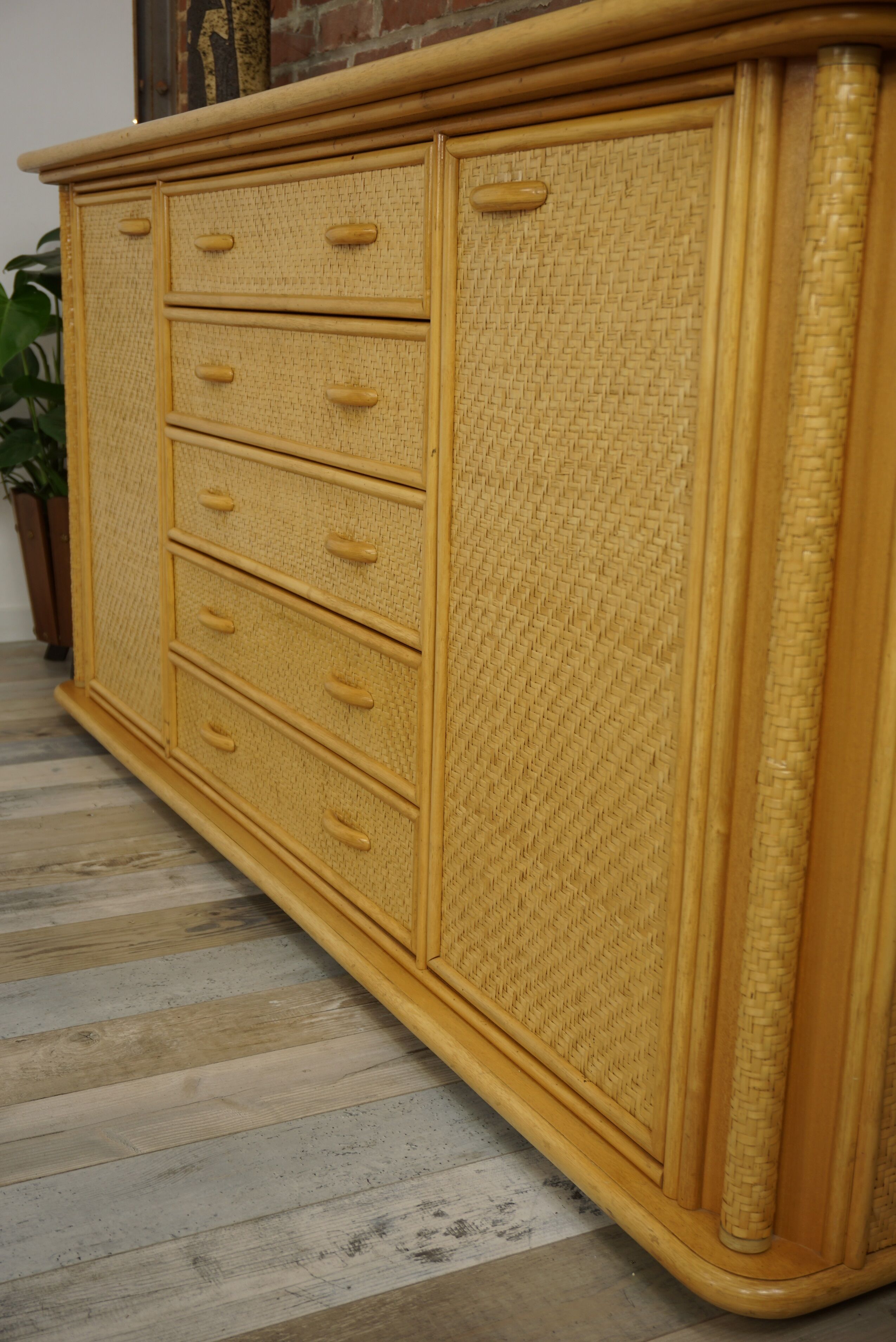 Wooden and rattan sideboard