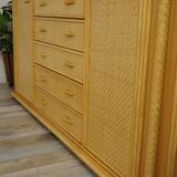 Wooden and rattan sideboard