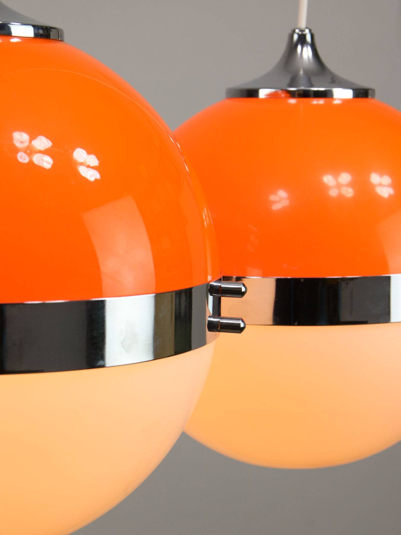 Space Age Italian Orange Pendant Lamps, Set of 2