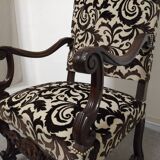Pair of ceremonial armchairs in blackened oak, France late 18th century.