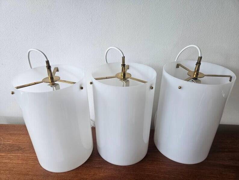 Set of Three Rare Midcentury Pendants Fog & Morup, Denmark, 1960s