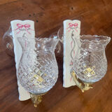 Pair of cut glass and Limoges porcelain wall sconces