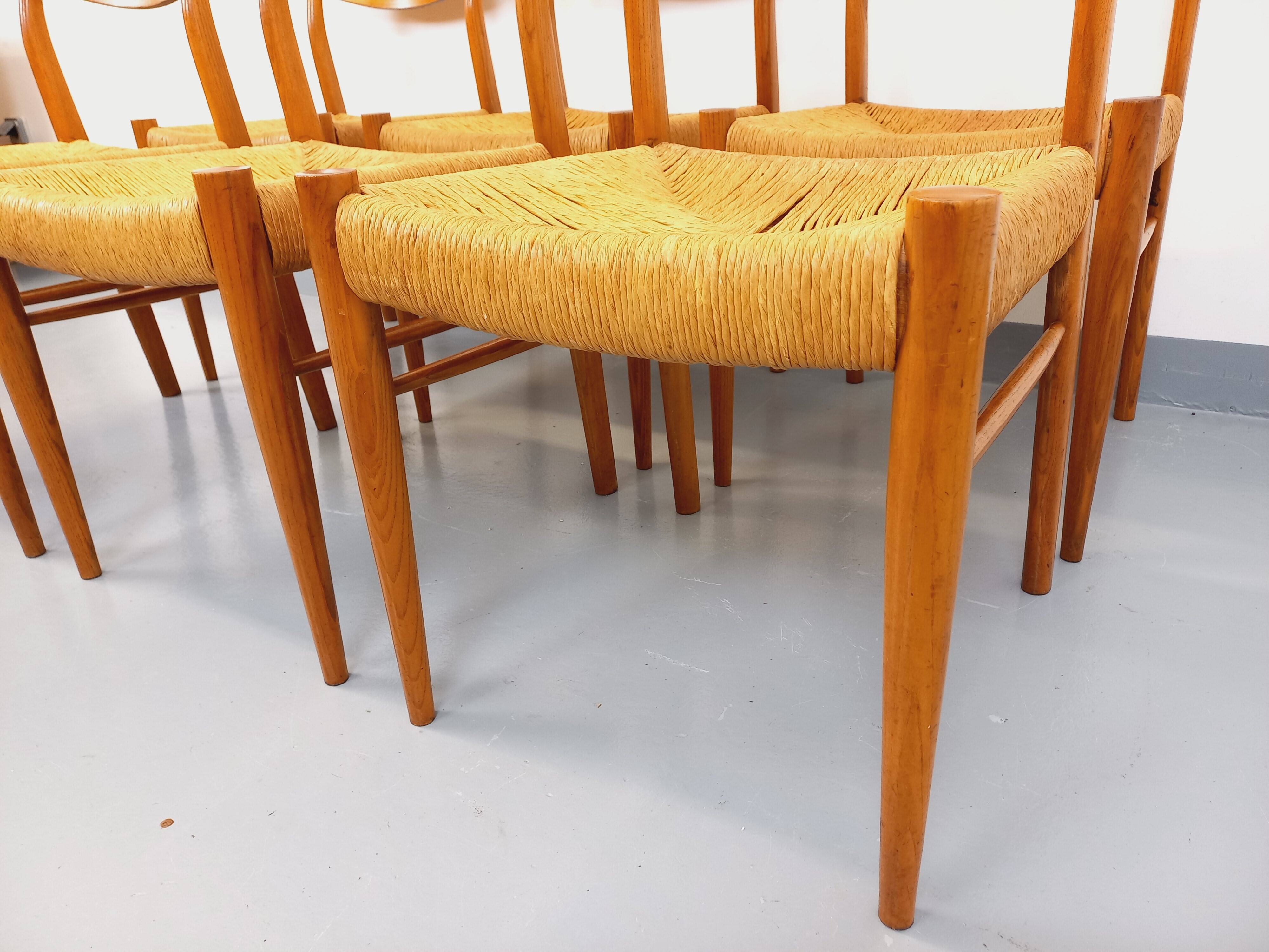 Set of 6 vintage teak Danish rope chairs Gessef Consorzio Sedie Friuli