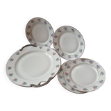 4 dessert plates + floral porcelain cake dish LT France