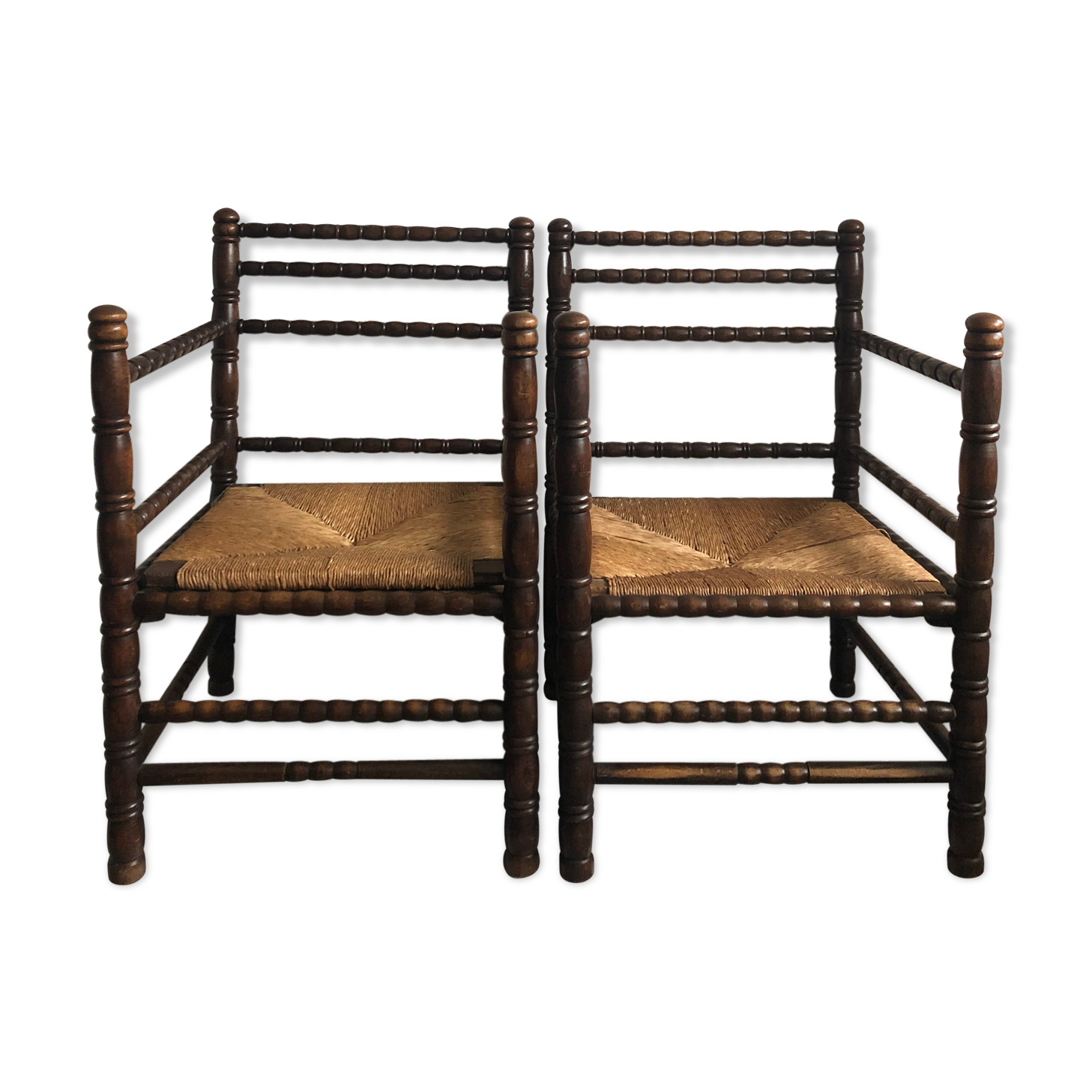Paire de fauteuils anciens bois tourné