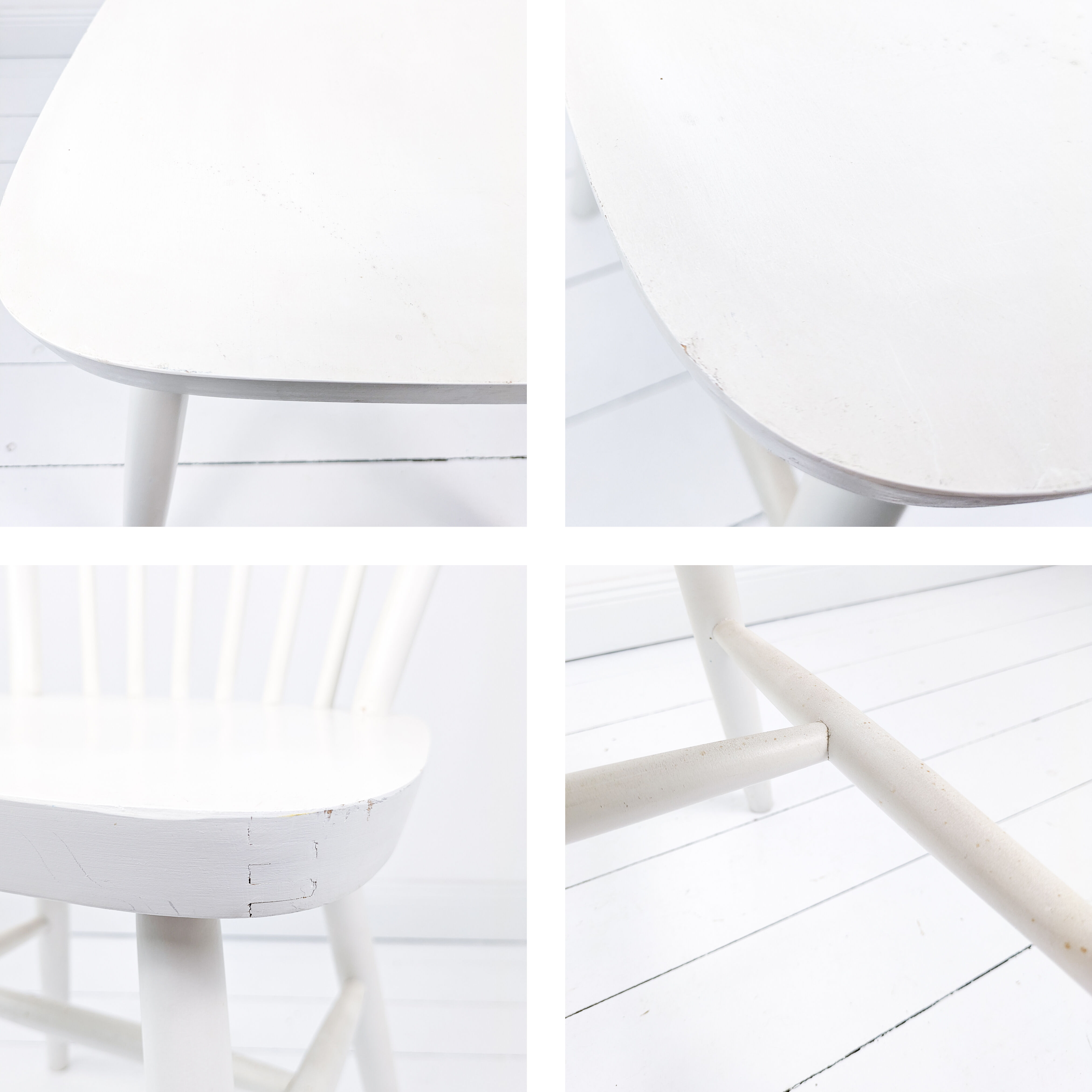 Chaise vintage blanche en bois style Windsor scandinave