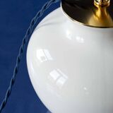 Blue and white ceramic table lamp, William Morris Acanthus shade, Dutch vintage.