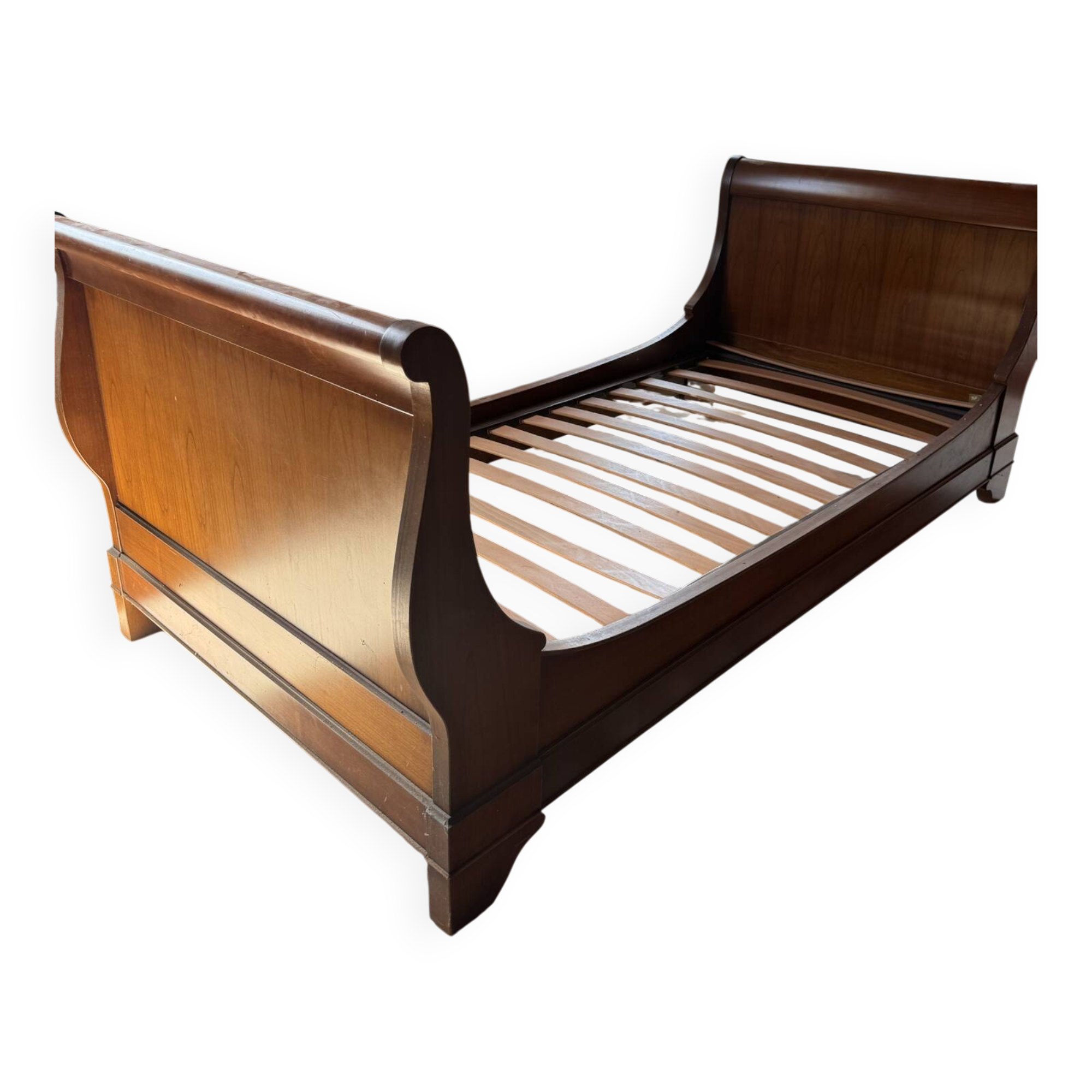 Antique walnut bed, Empire style, single bed.
