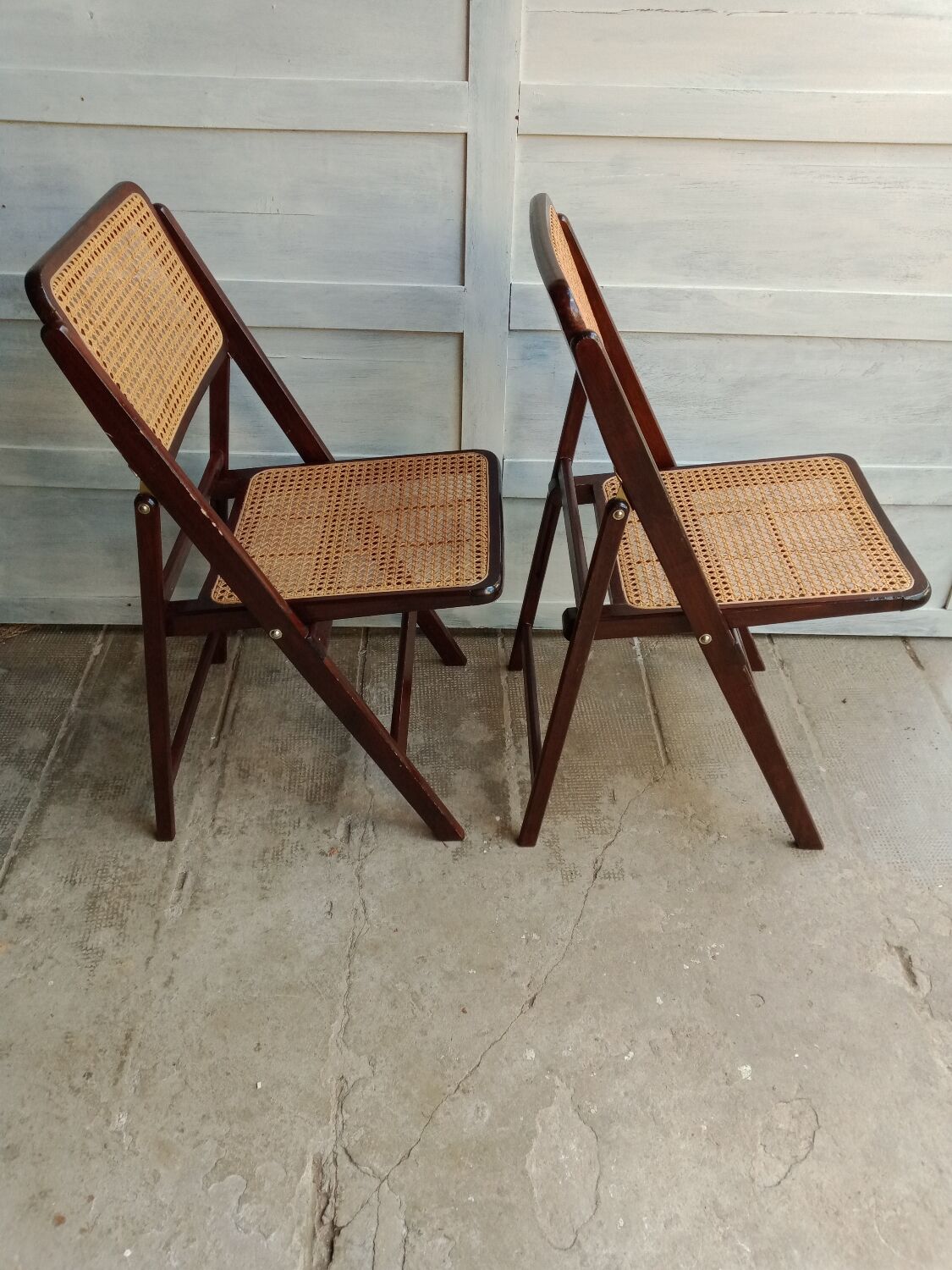 Vintage folding cane and wood chairs