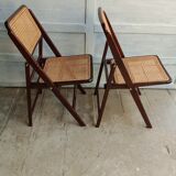 Vintage folding cane and wood chairs