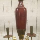 Brass and red plexiglass chandelier