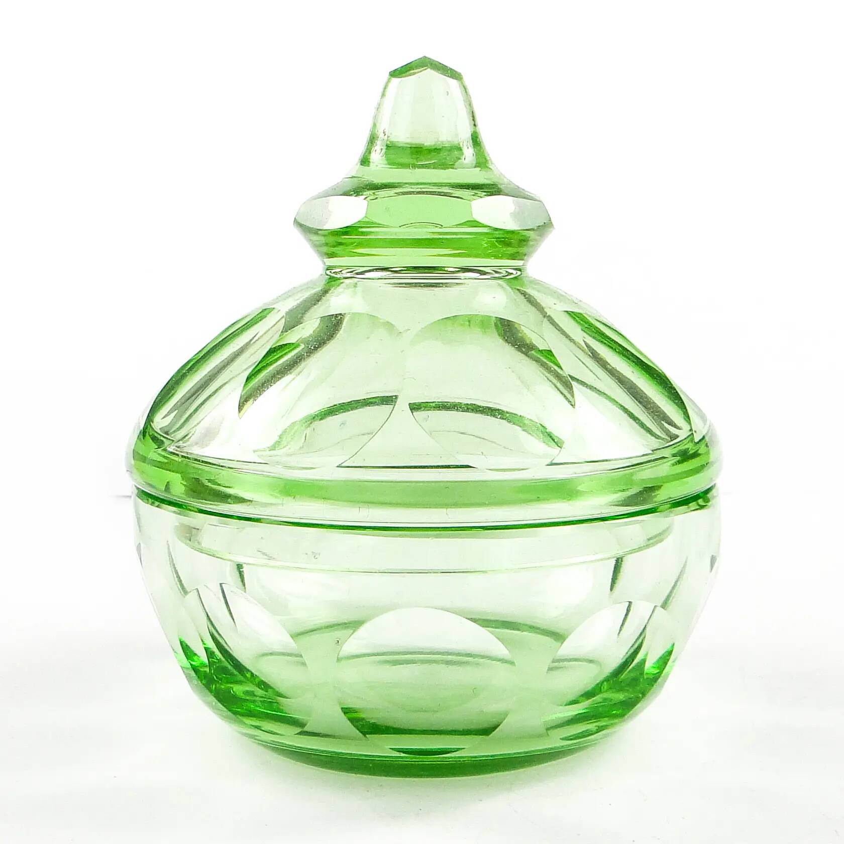 Art Deco bonbonniere, green crystal, Moser, Czechoslovakia, 1930s