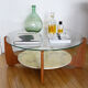 Table low Hugues Poignant marble glass and teak 60s
