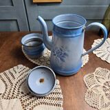Antique blue enamel coffee pot – complete – floral decoration – 1930s