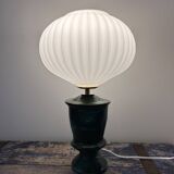 Geometric table lamp with pleated opaline shade