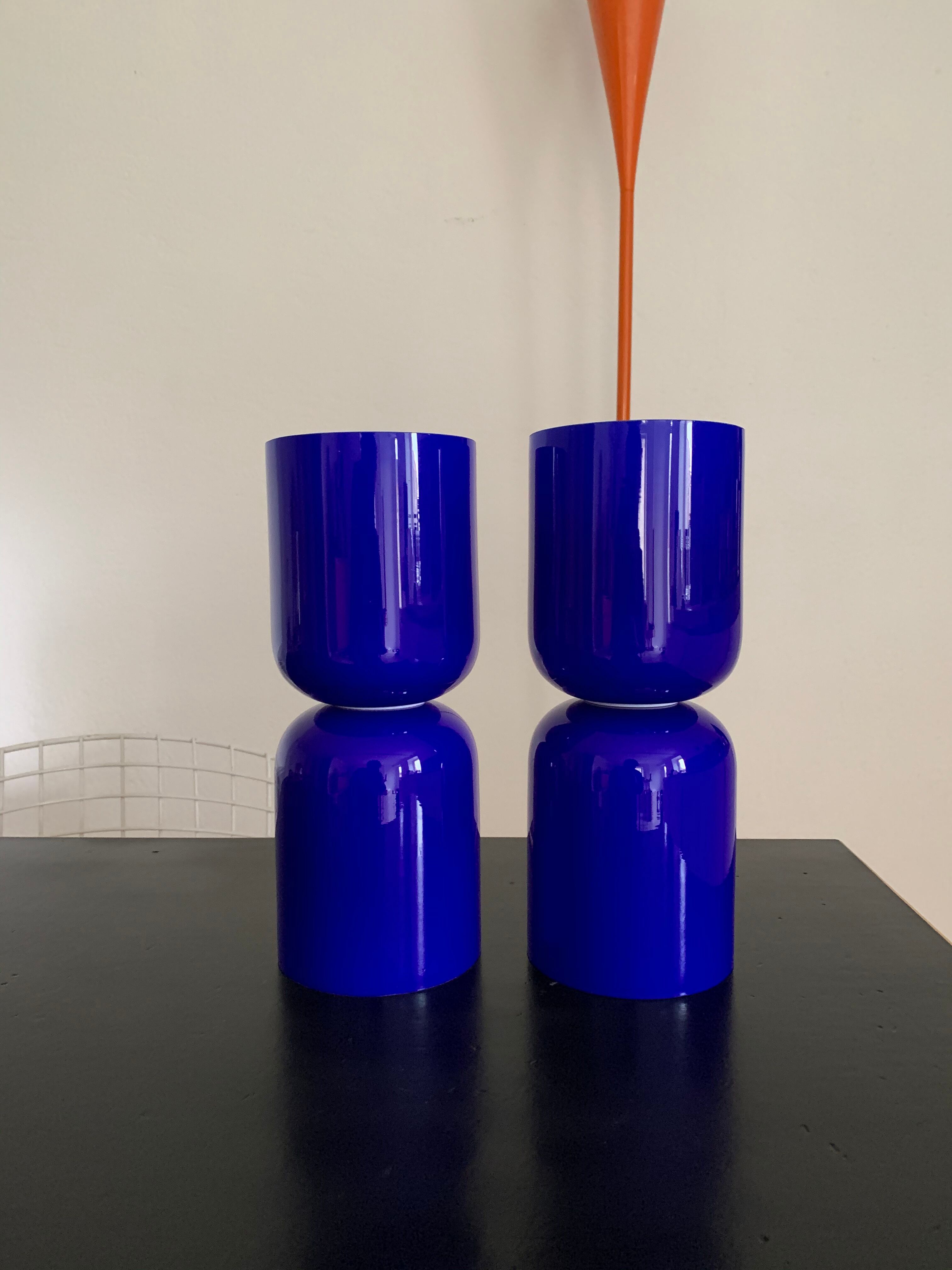 Pair vintage opaline diabolo lamps