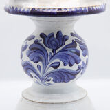 Triple candle holder in Biot earthenware with blue flower patterns