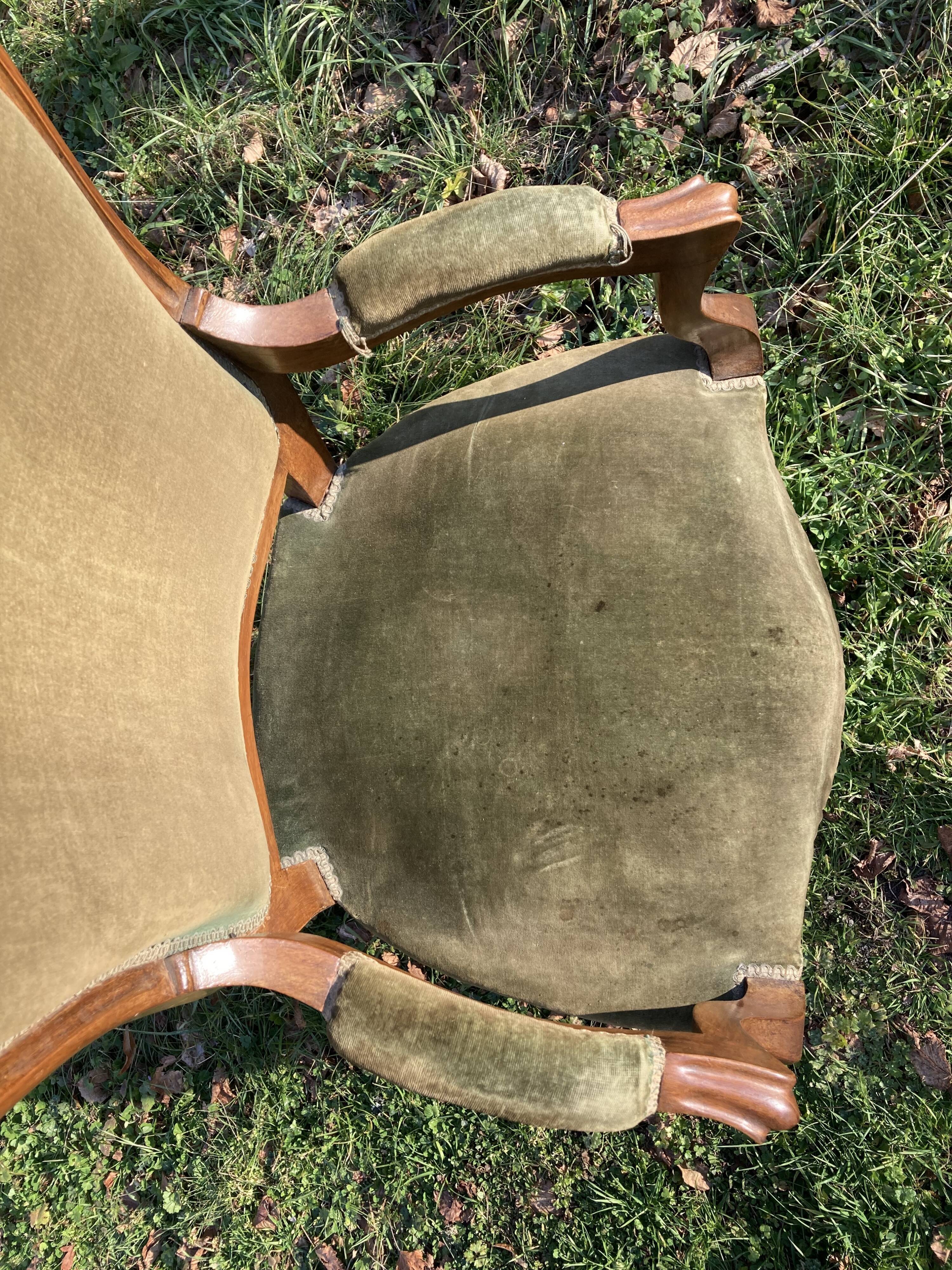 Armchair Voltaire Louis Philippe in wood green velvet XIX