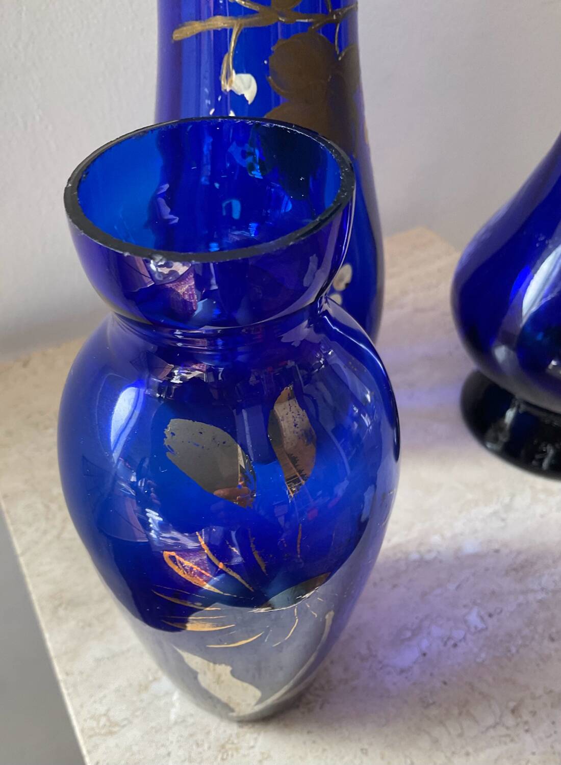 Trio of cobalt blue Art Deco vases