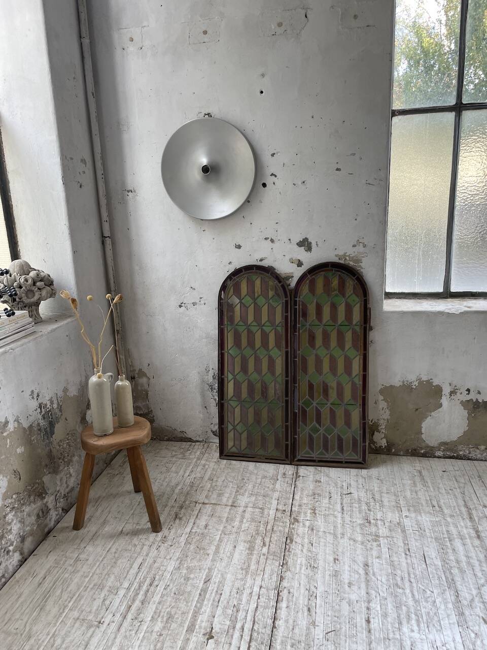 Old stained glass window in metal and glass 1900