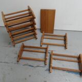 Brutalist oak stackable wine rack 1960's