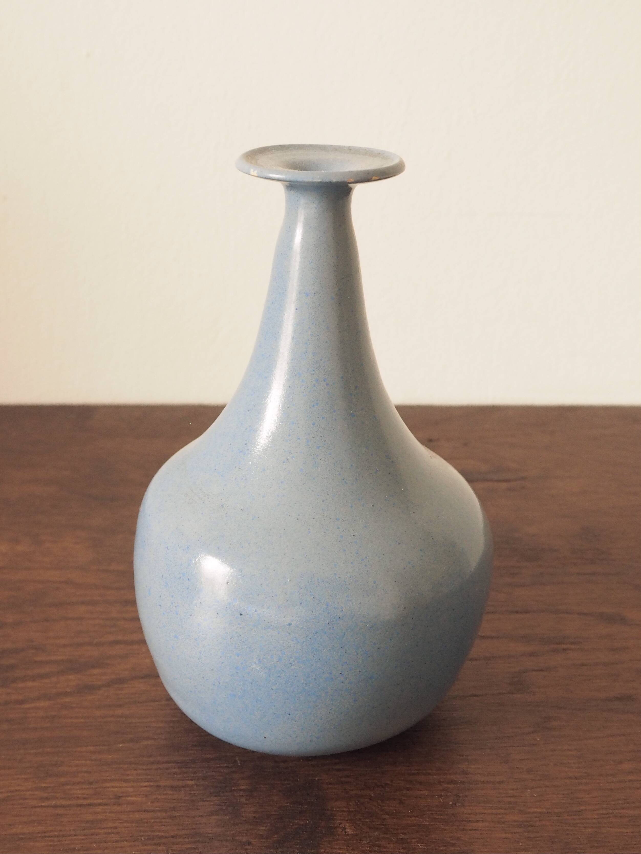 Handcrafted soliflore in blue ceramic signed JS