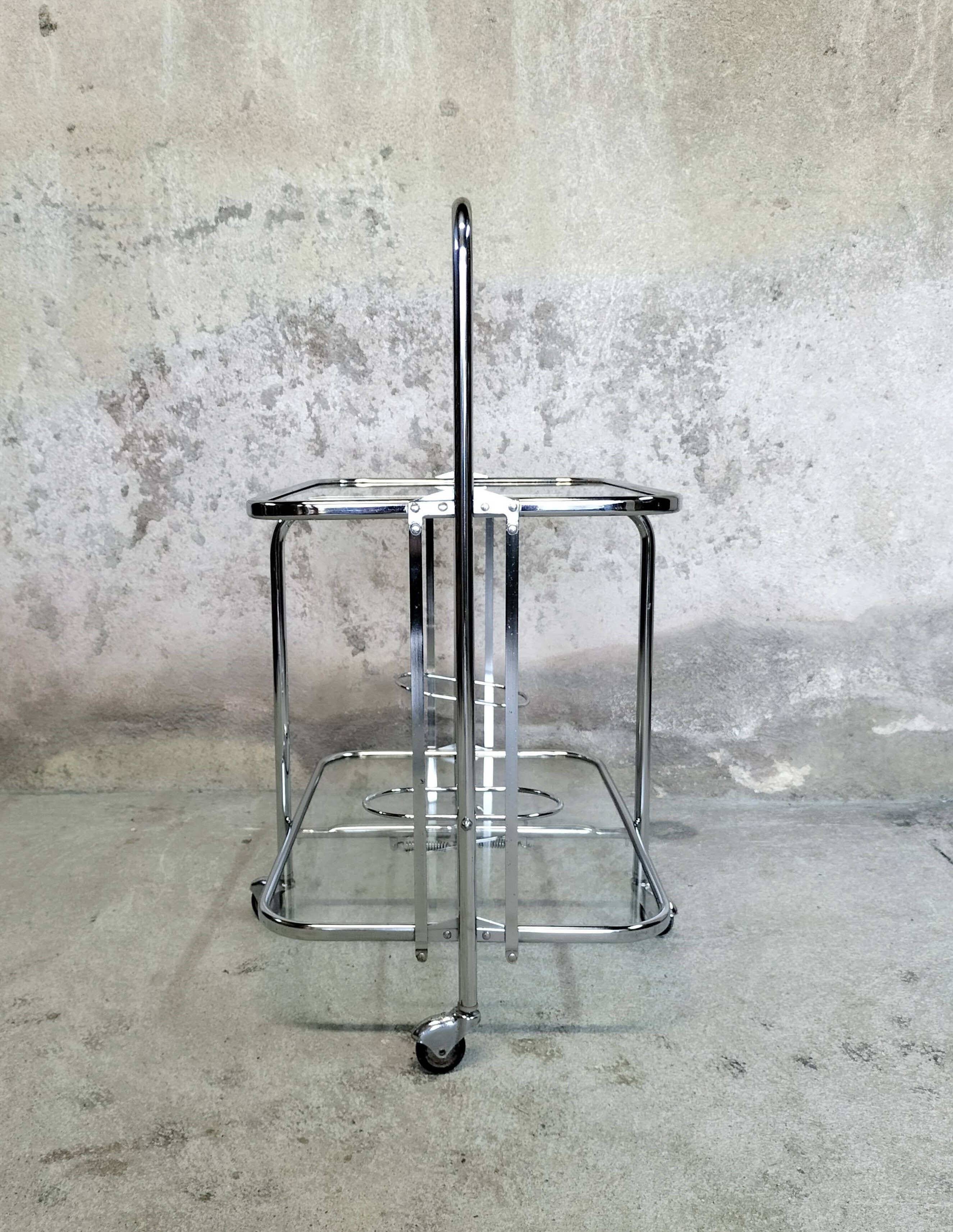 Desserte pliante chrome et verre années 70