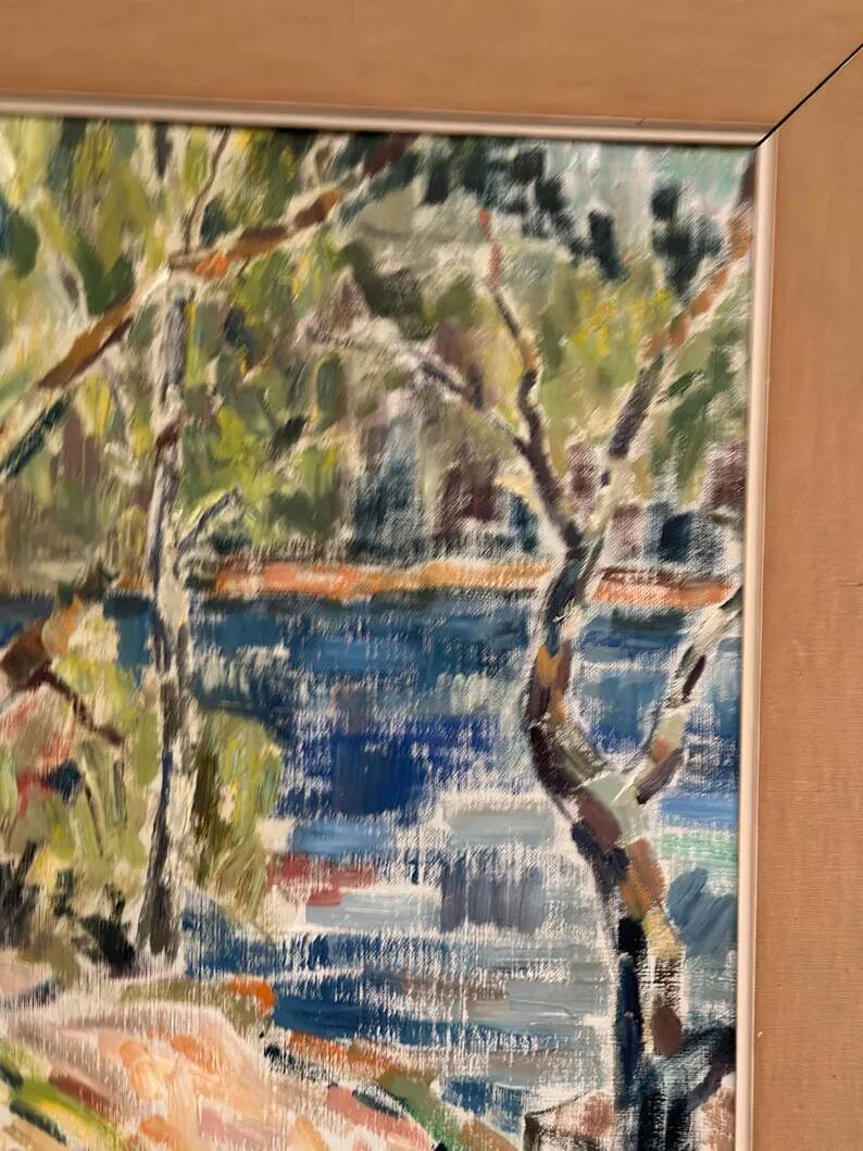 Original Swedish Oil on Canvas - "Natural Landscape" - Signed - Vintage and Framed - 68 × 56 cm