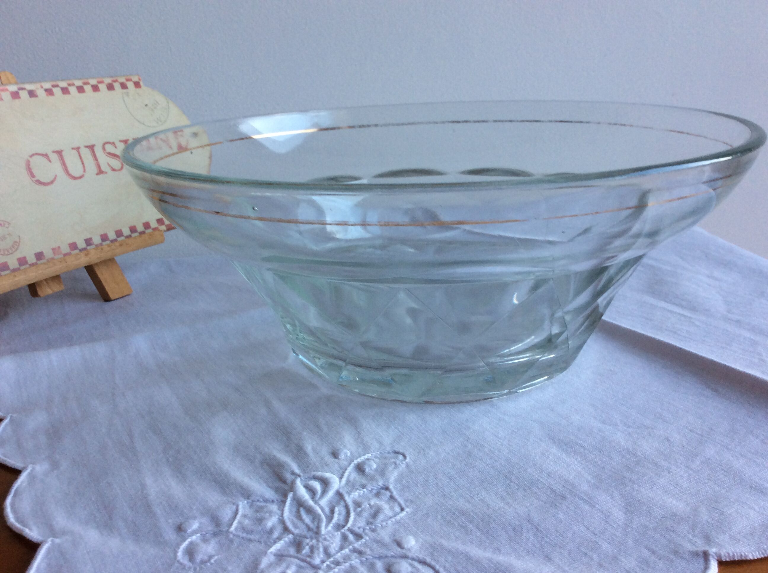 Glass salad bowl from the 50s-60s with gold border