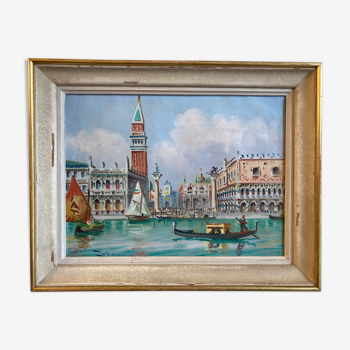 Huile sur drap - Vue de Venise 1950 - encadrée