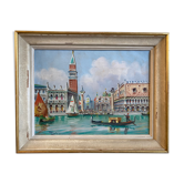 Oil on sheet - View of Venice 1950 - framed