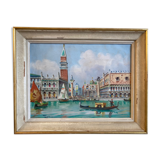 Oil on sheet - View of Venice 1950 - framed