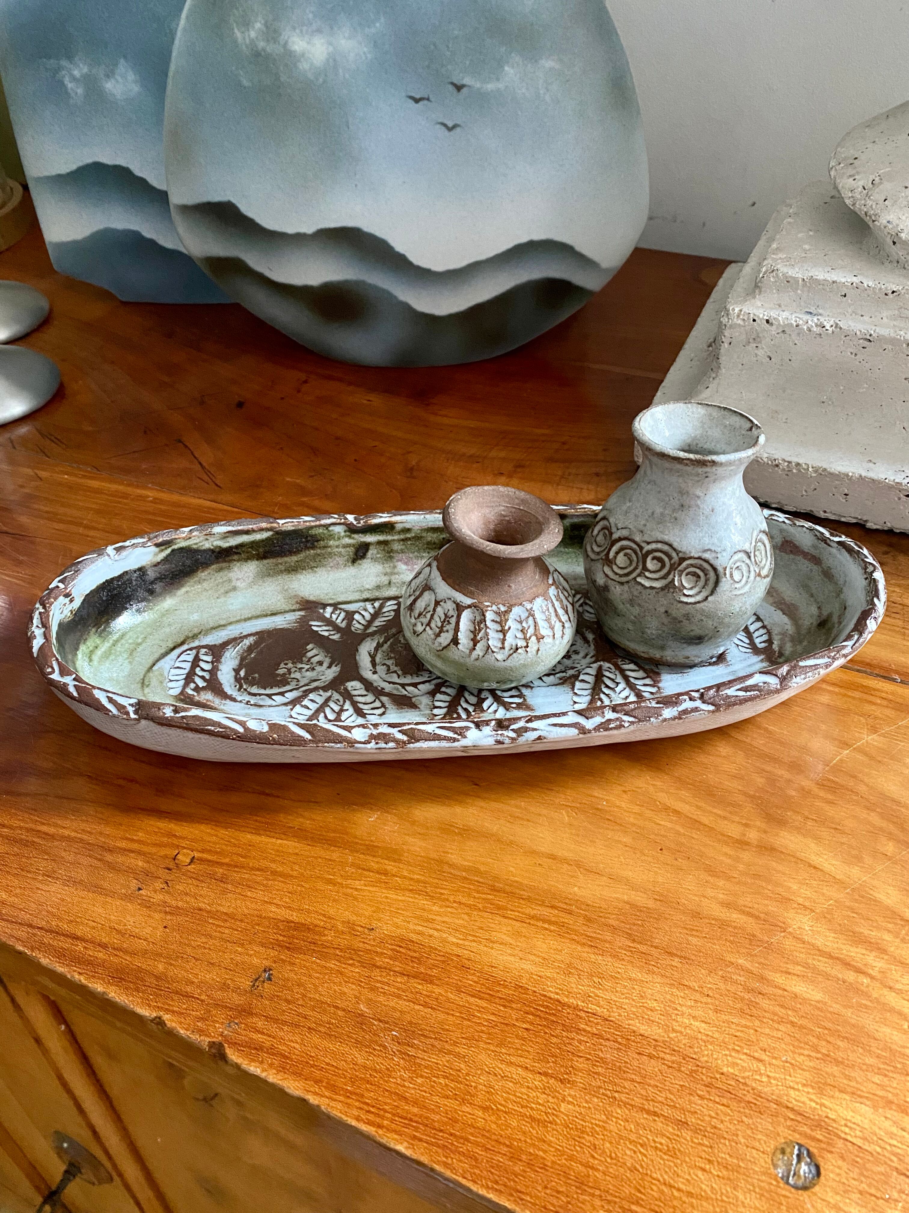 Flat cup and 2 mini ceramic vases Albert Thiry Vallauris