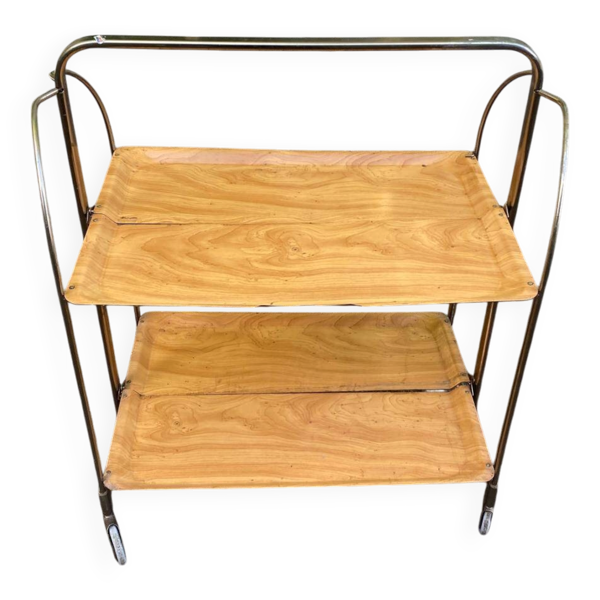 Desserte pliante vintage jaune à roulettes type Dinett 60s/70s