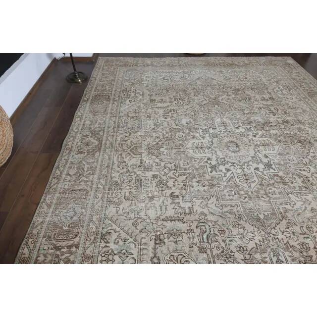 1970s Vintage Persian Handmade Wool Cotton Brown Area Rug 281x370
