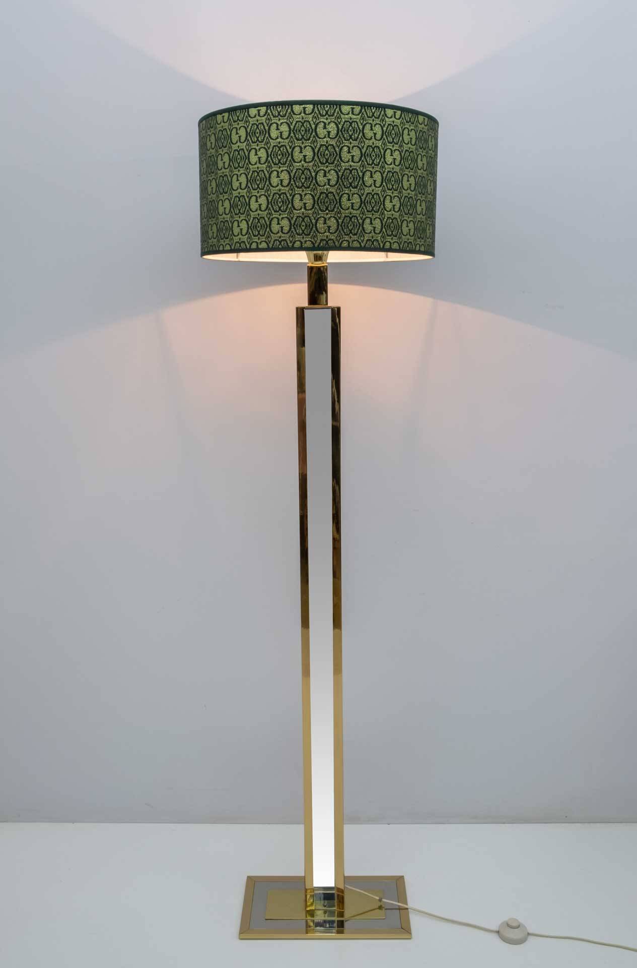 Romeo Rega Mid-Century Modern Italian Brass Floor Lamp with Gucci Fabric
