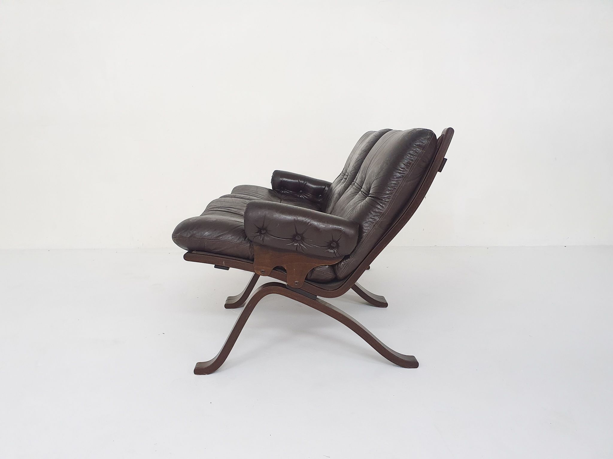 Brown leather two-seater sofa, Norway 1970's