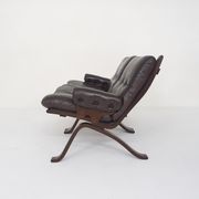 Brown leather two-seater sofa, Norway 1970's