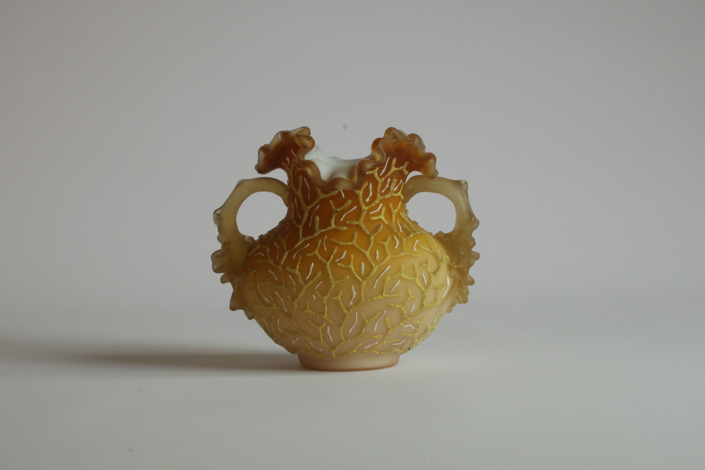 Victorian glass peach sunrise coralene vase, late 19th century.