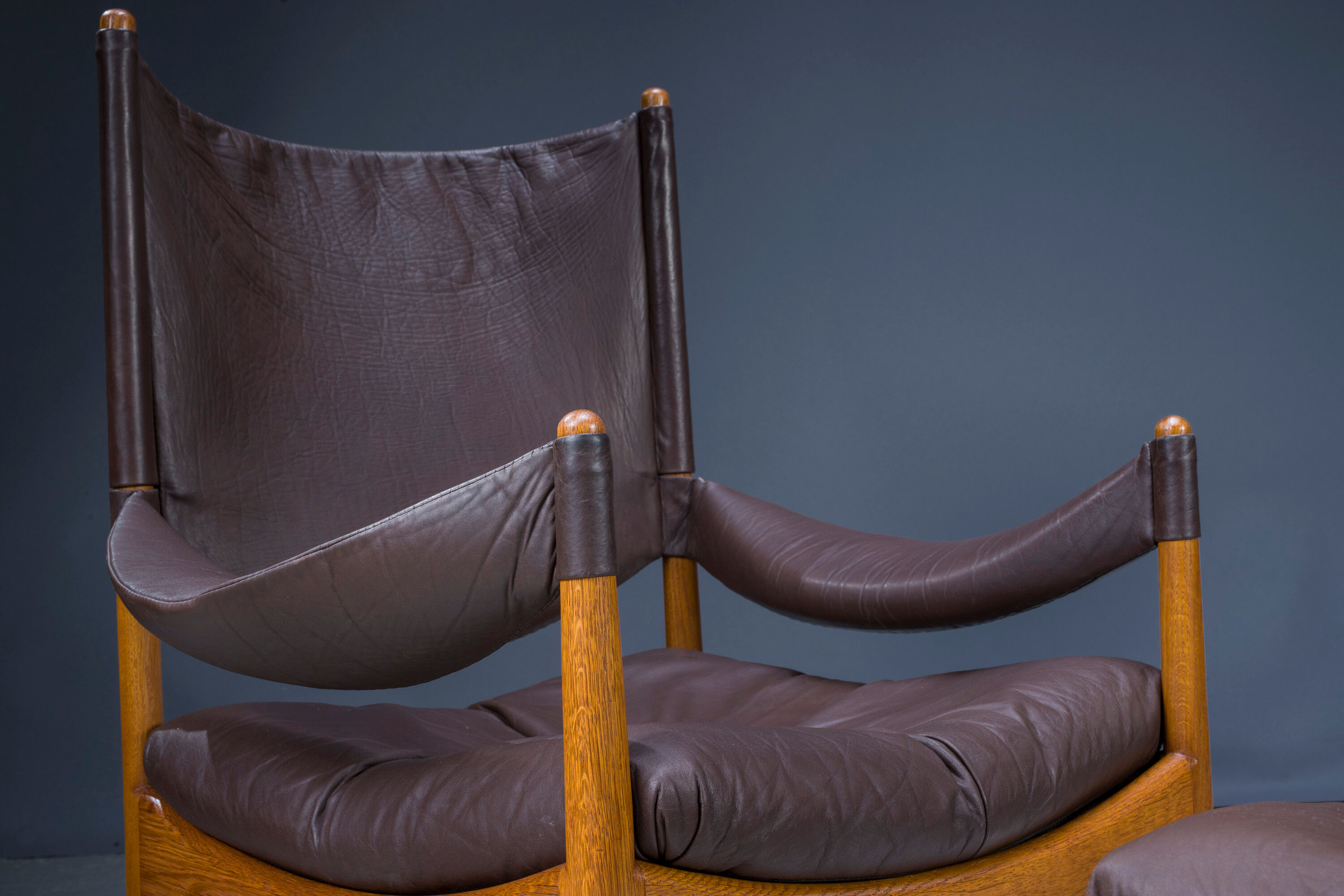 Mid-century danish oak and leather lounge chairs & ottoman by kristian vedel, 1960s, set of 3