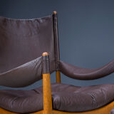 Mid-century danish oak and leather lounge chairs & ottoman by kristian vedel, 1960s, set of 3