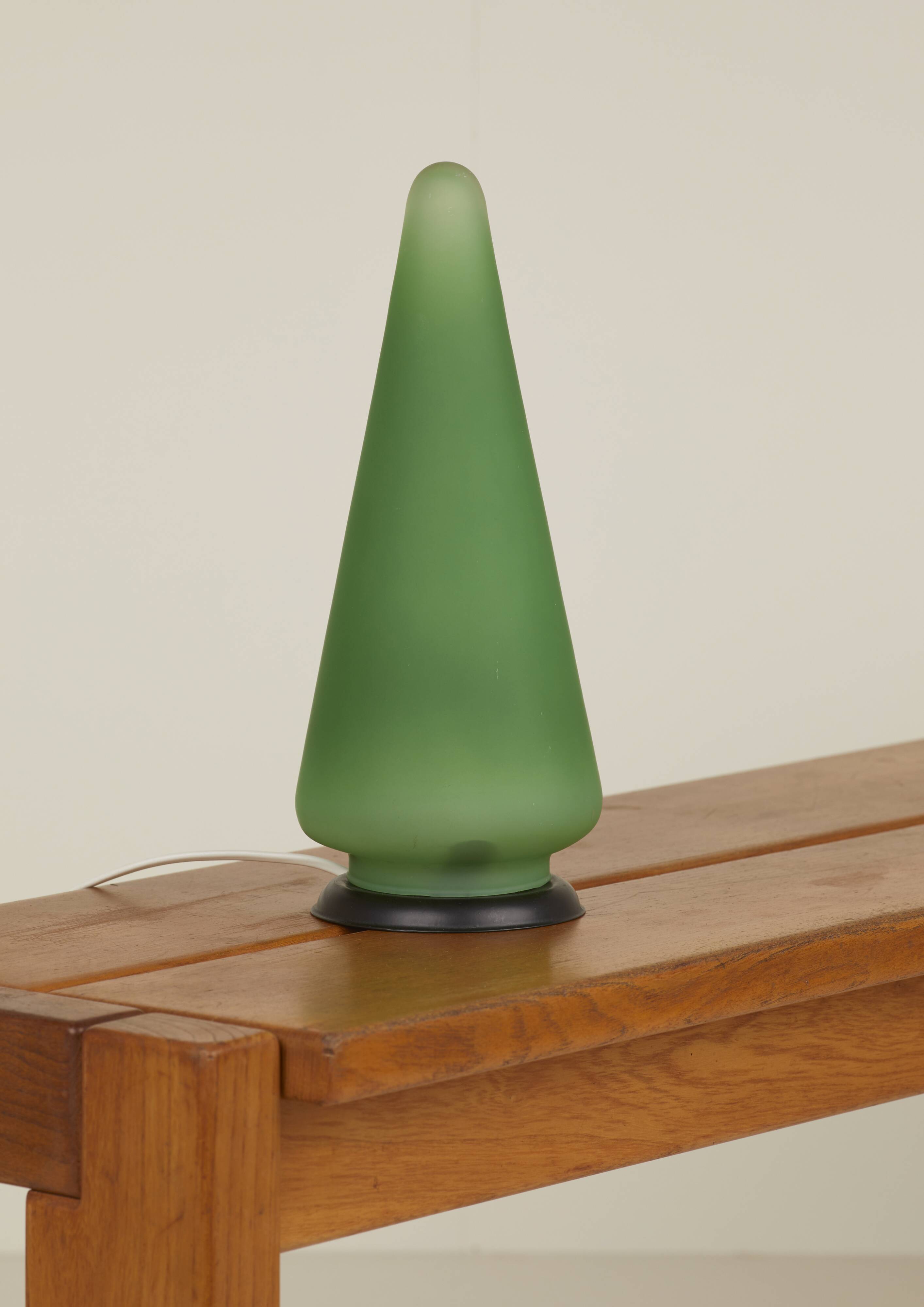 Green frosted glass "cone" lamp, France c. 1990
