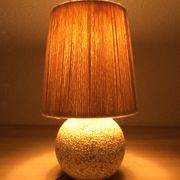 Art Deco ball lamp, white tense ceramic, wool lampshade