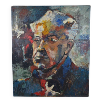 D. Jouroy (Xxème siècle) « Portrait d'homme » Huile sur isorel signée et datée 1967