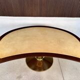 Large Italian Single Column Crescent-Shaped Desk in Goat Skin & Brass 1950s